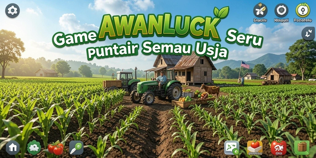 Tampilan gameplay <strong>AWANLUCK</strong> yang menampilkan ladang yang subur dan aktivitas bertani.