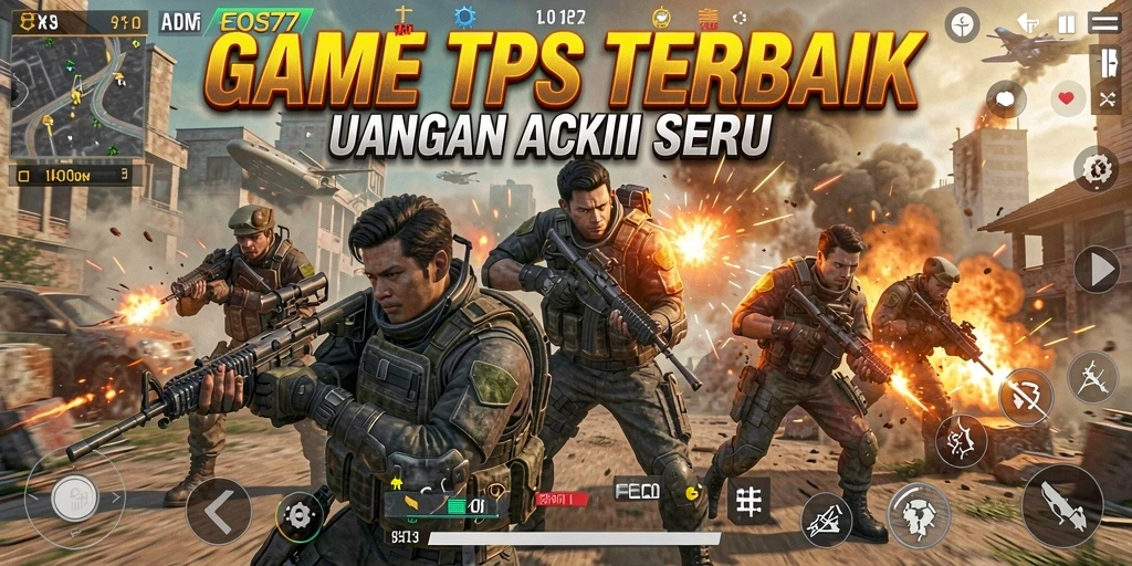 Tampilan gameplay seru di EOS77 dengan aksi TPS yang mendebarkan.