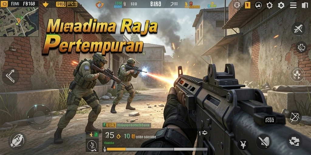 Tampilan gameplay mendebarkan dari FB168, mempertunjukkan aksi tembak-menembak yang intens.