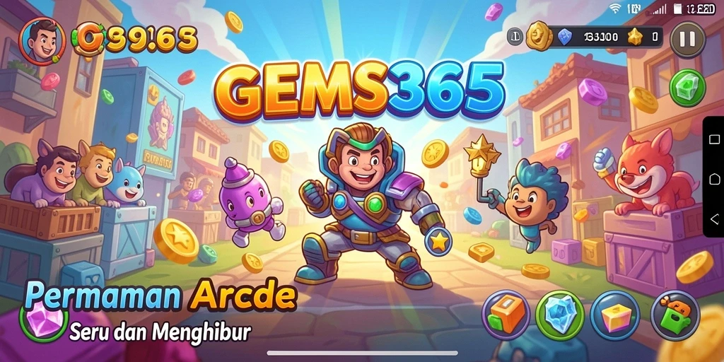 Tampilan permainan Arcade yang seru dan penuh warna di GEMS365.