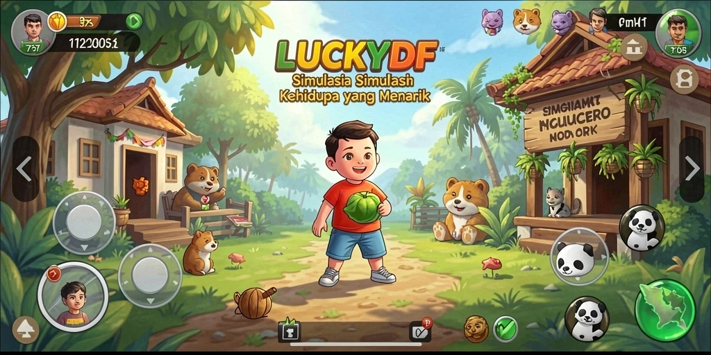 Tangkapan layar utama LUCKYDF menunjukkan gameplay simulasi yang memikat.