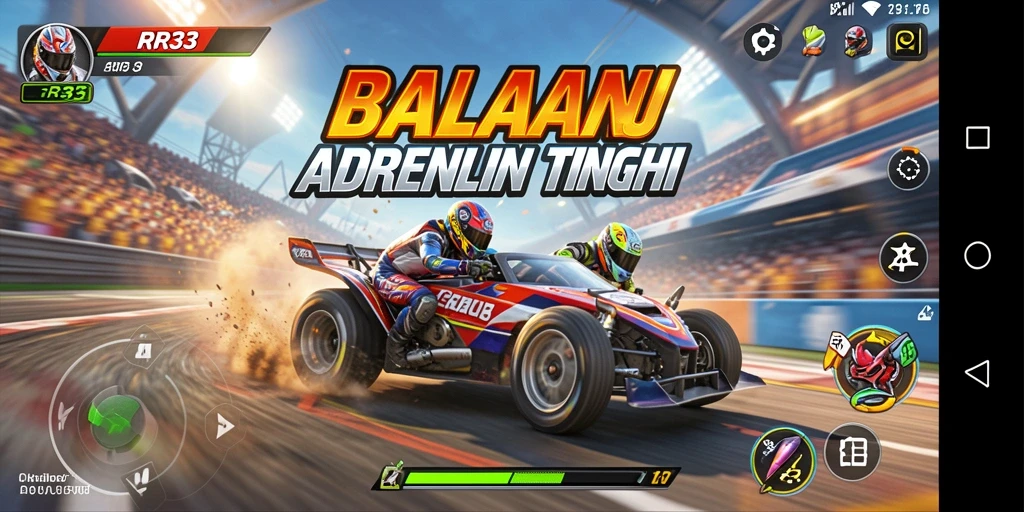 Tampilan gameplay balapan seru di RR33 yang mendebarkan.