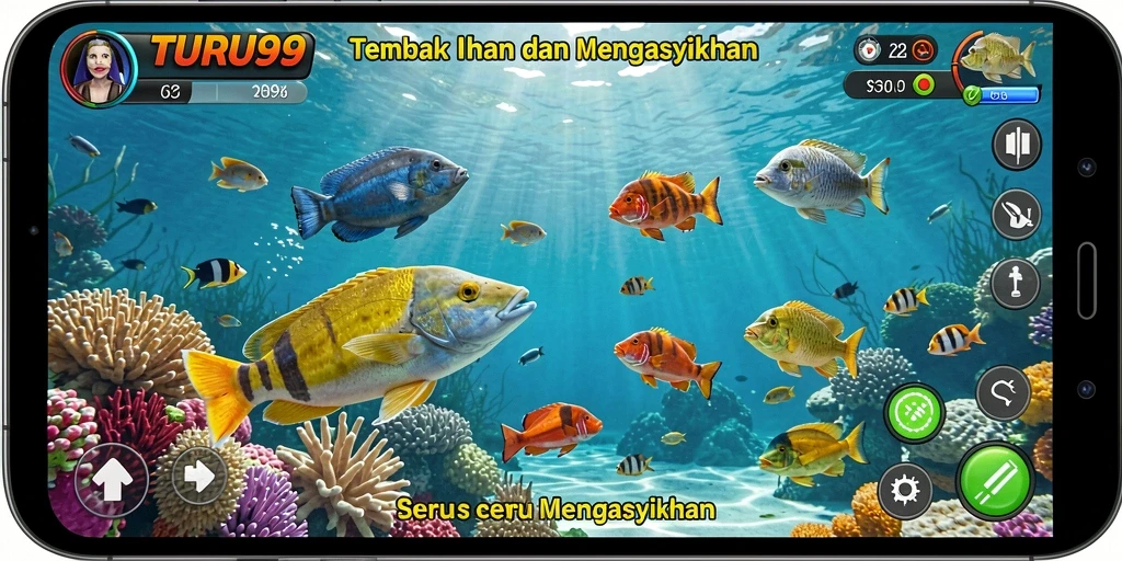 Screenshot TURU99 menampilkan gameplay seru menembak ikan.